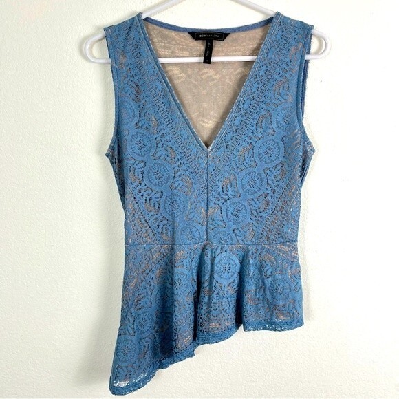 BCBGMaxazria “Avalon” Style Blue Lace Asymmetrical Top- Size XSmall - Picture 3 of 6